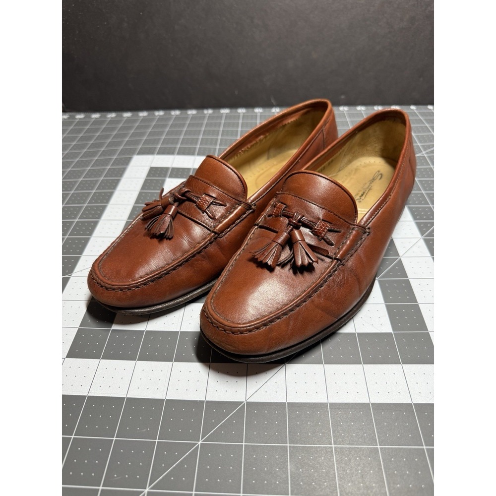 Santoni‎ penny loafers Tassel Brown Leather Dress Mens Shoes Size 8.5 EE